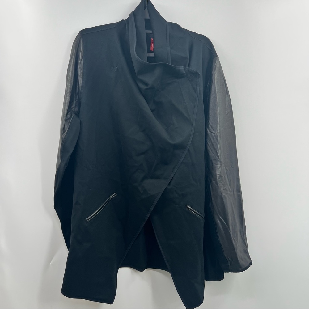 SPANX Drape Front Jacket 3X Black Ponte Faux Leather 50176R NWT